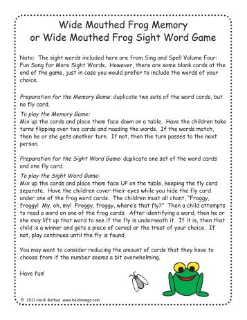 Wide Mouthed Frog Words Game - Heidi Songs