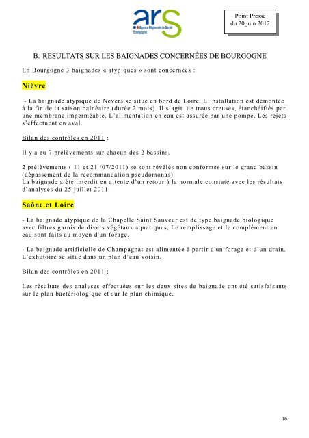 la qualitÃ© des eaux de baignade. - ARS Bourgogne