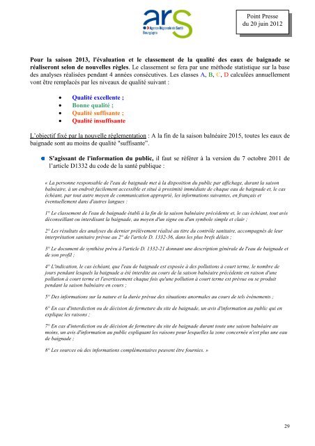 la qualitÃ© des eaux de baignade. - ARS Bourgogne