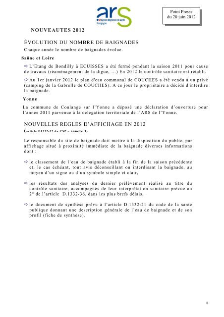 la qualitÃ© des eaux de baignade. - ARS Bourgogne