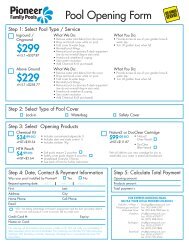 Pool Opening Form - Pioneer Family Pools