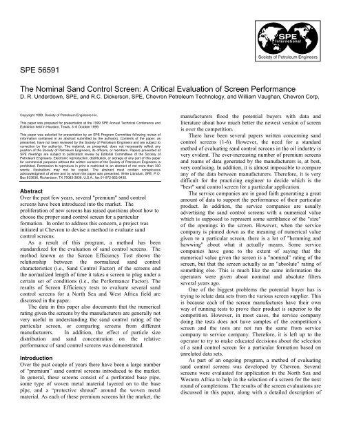 The Nominal Sand Control Screen: A Critical Evaluation ... - OnePetro