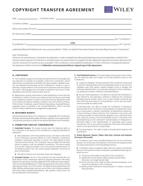 COPYRIGHT TRANSFER AGREEMENT - Wiley