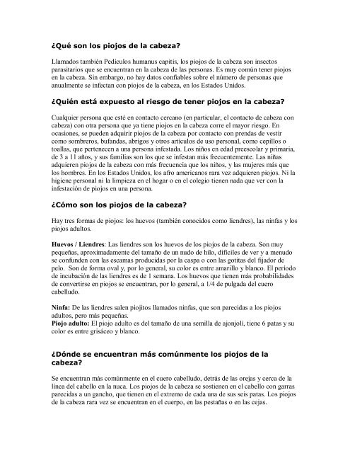 signos de tener piojos