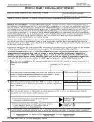 Modified Benefit Formula Questionnaire - Social Security