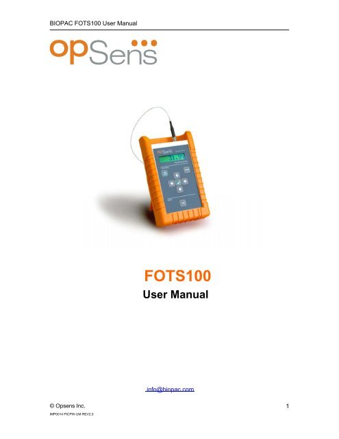 FOTS100 User Manual - Fiber Optic Temperature System - Biopac