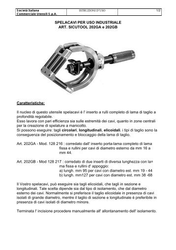 SPELACAVI PER USO INDUSTRIALE ART. SICUTOOL 202GA e ...