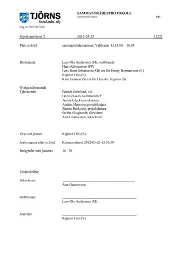 SAMMANTRÄDESPROTOKOLL Styrelsemöte nr 2 2012-05-23 1 [22 ...