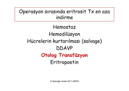 Özel Durumlarda Transfüzyon