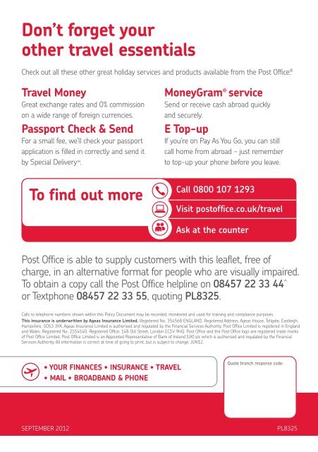 Your Travel Insurance Policy - Post Office