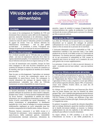 VIH/sida et sécurité alimentaire - Interagency Coalition on AIDS and ...