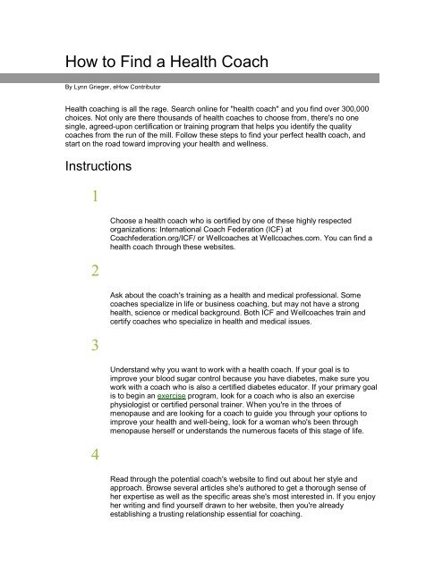 How To Find A Health Coach Pdf Rtd