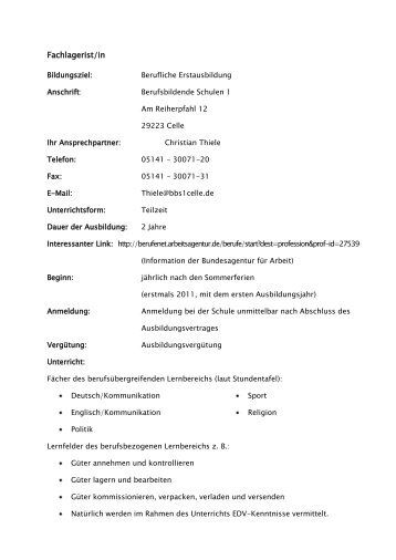 Fachlagerist/in - Berufsbildenden Schulen 1 Celle