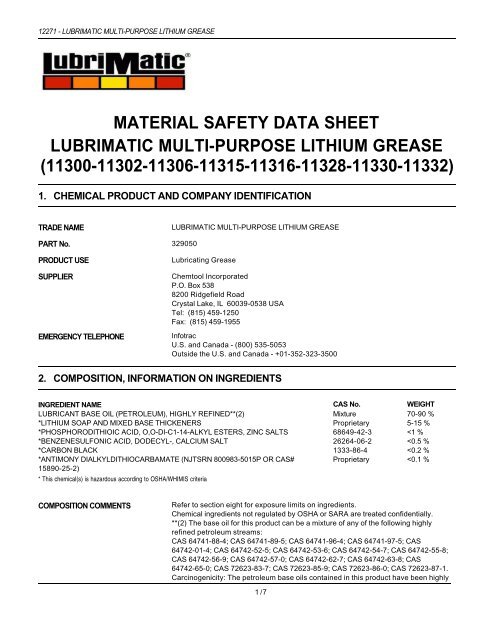 material safety data sheet lubrimatic multi-purpose lithium grease