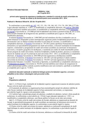 ORDIN Nr. 3.544 privind cadrul general de organizare si ...