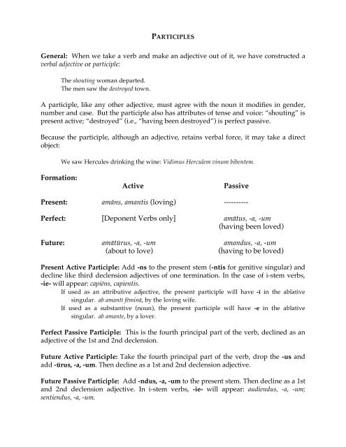 Formation: Active Passive Present: amäns ... - The Latin Library