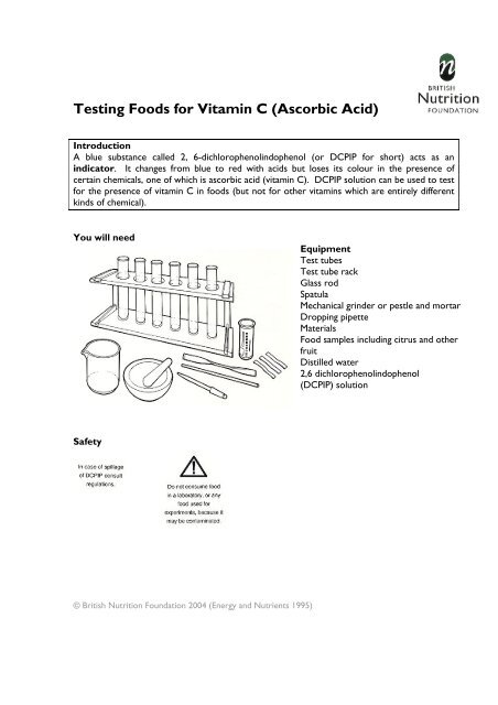 Testing Foods for Vitamin C (Ascorbic Acid) - Food a fact of life