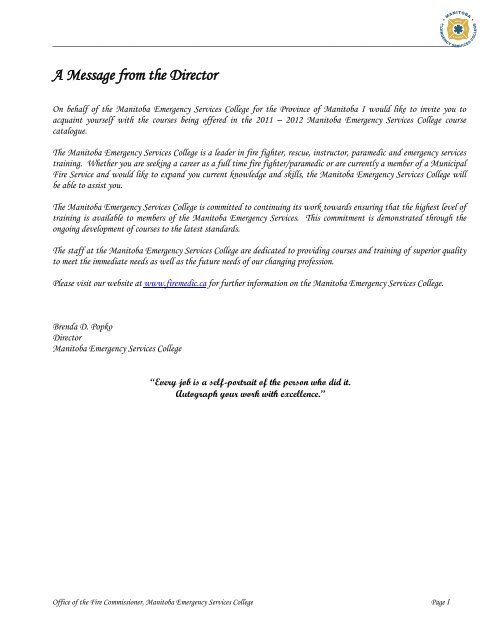 Message From Director Example A Message from the Director - Office of the Fire Commissioner