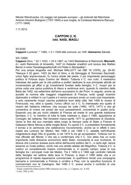 CAPPONI (I, II) inkl. NASI, MAGLI - Wandruszka Genealogie