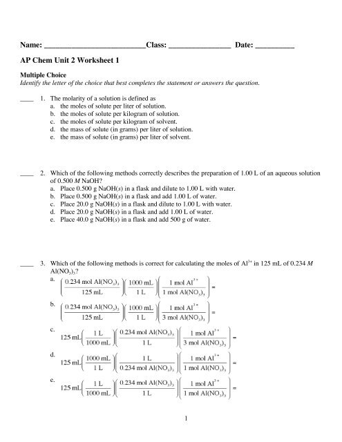 AP Chem Unit 2 Worksheet 1 - Portage School's Moodle