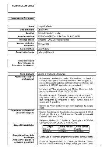 Dott.Raffaele Longo - Azienda Complesso Ospedaliero San Filippo ...