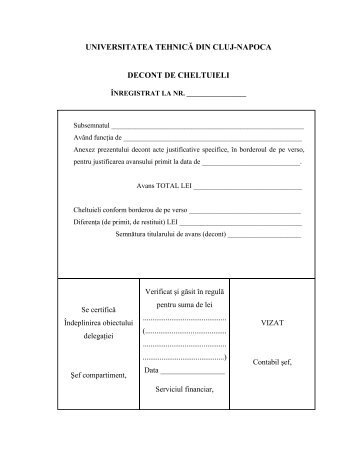 Formular decont cheltuieli materiale - Universitatea TehnicÄ