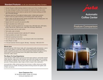 Automatic Coffee Center Comparison Chart - Capresso
