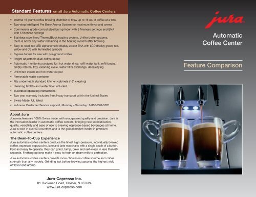 Jura Capresso Comparison Chart