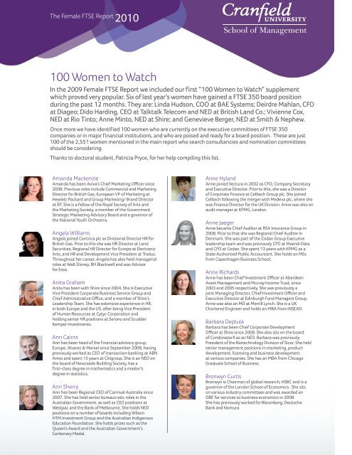 100 Women To Watch Cranfield School Of Management