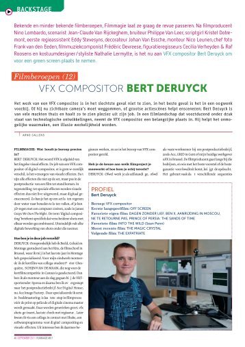 [PDF] Filmberoepen (12). VFX compositor Bert Deruyck - Filmmagie