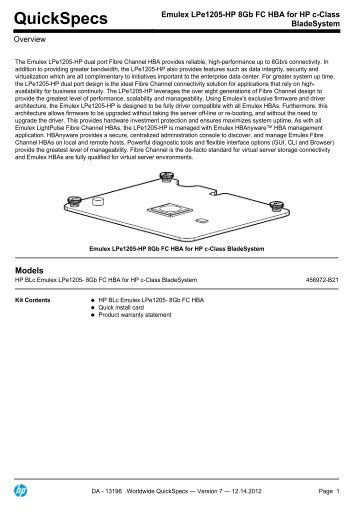 Emulex LPe1205-HP 8Gb FC HBA for HP c-Class BladeSystem