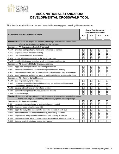 ASCA NATIONAL STANDARDS: DEVELOPMENTAL CROSSWALK ...