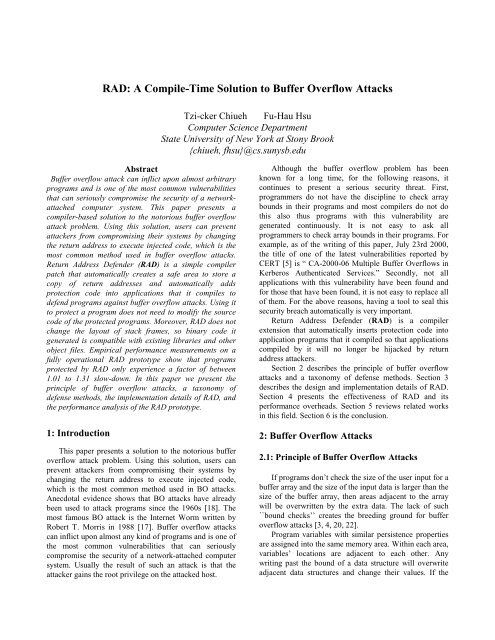 RAD: A Compile-Time Solution to Buffer Overflow Attacks - ECSL