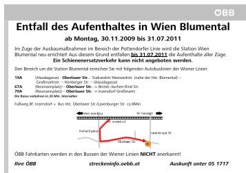 Entfall des Aufenthaltes in Wien Blumental - ÃBB