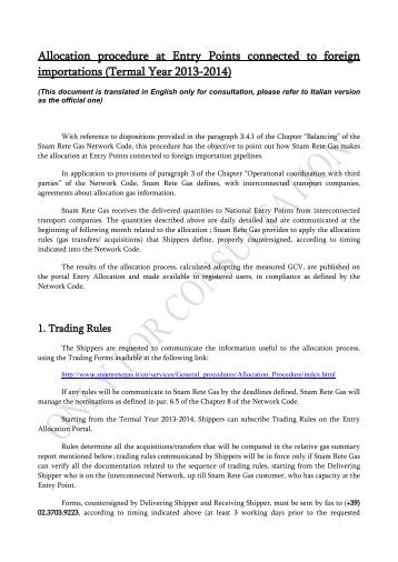 allocation procedure at entry points connected to - Snam Rete Gas