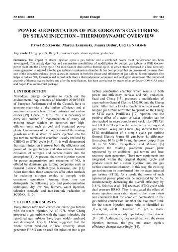 power augmentation of pge gorzow's gas turbine by steam injection