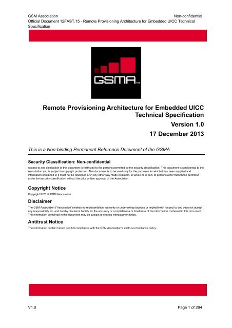 2 Gsma Remote Provisioning Architecture For Embedded Uicc Technical Specification Version 1 0
