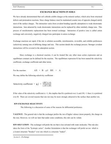 EXCHANGE REACTIONS IN SOILS ( )( ) Selectivity ... - LAWR