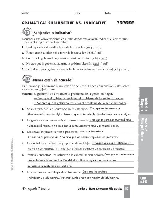 Unidad Etapa MÃ¡s prÃ¡ctica Â¿Subjuntivo o indicativo? Â¡Nunca estÃ¡n ...