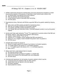 Page 1 AP Biology TEST #5 - Chapters 11-14, 16 - REVIEW SHEET