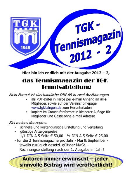 das Tennismagazin der TGK- Tennisabteilung - Abteilung Tennis ...