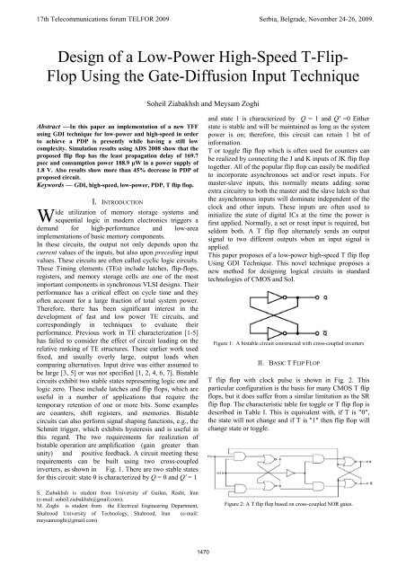 Design of a Low-Power High-Speed T-Flip- Flop Using ... - Telfor 2009