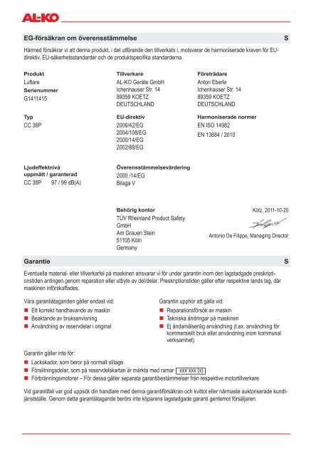 User Manual - AL-KO Garten + Hobby