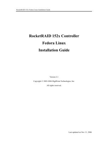 RocketRAID 152x Controller Fedora Linux Installation Guide