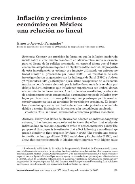 Inflación y crecimiento económico en México: una relación no lineal