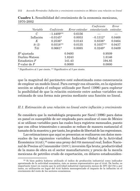 Inflación y crecimiento económico en México: una relación no lineal