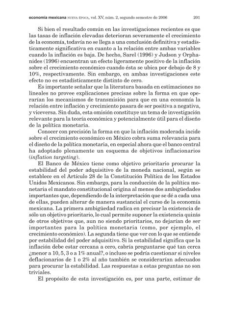 Inflación y crecimiento económico en México: una relación no lineal