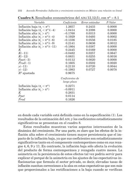 Inflación y crecimiento económico en México: una relación no lineal