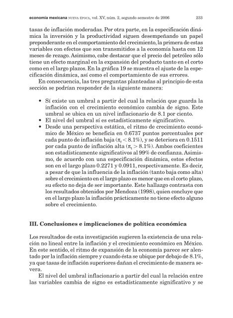 Inflación y crecimiento económico en México: una relación no lineal