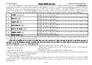 List of Candidates Selected for B.Ed. Written Exam 2012